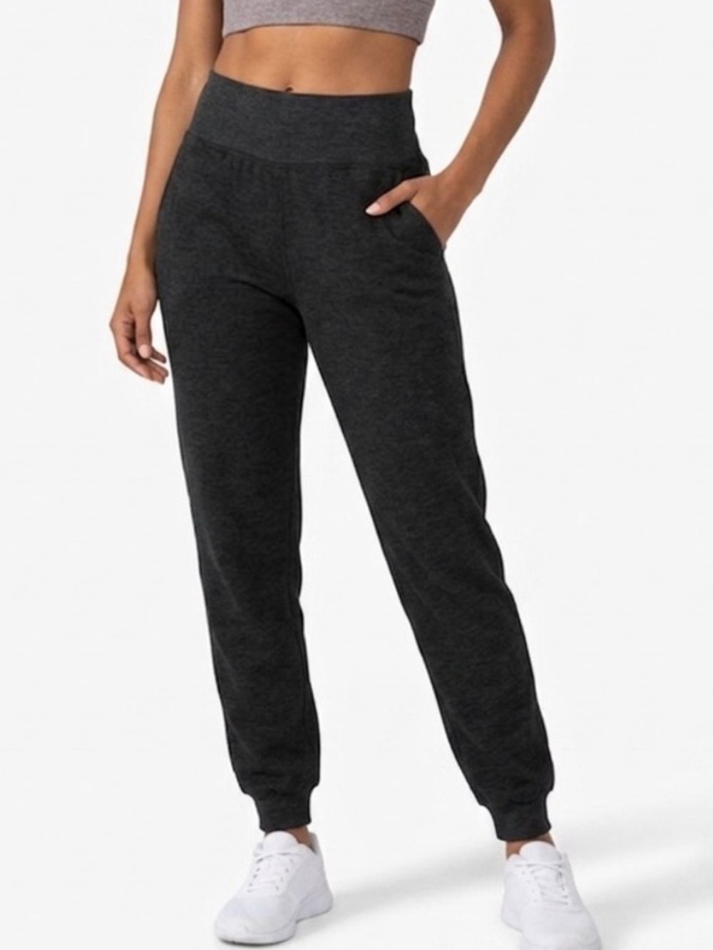 Beyond Yoga Spacedye MIDI Jogger in Darkest Night Heathered Black